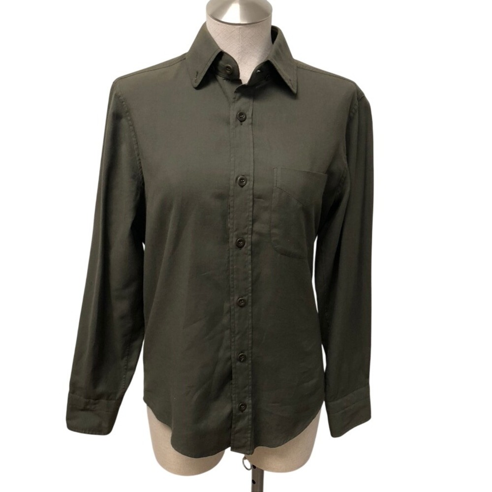 Tom Ford Button Down Shirt Mens 38 15 Olive Green Cotton Cashmere Minimalist
